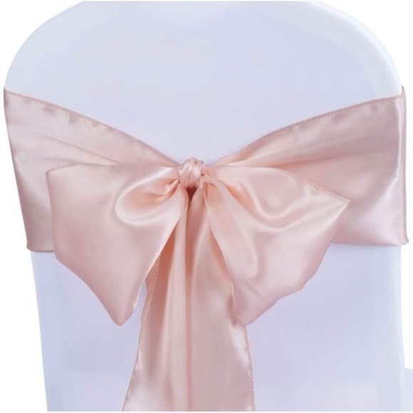 50 count | Blush Rose Gold Satin Chair Sashes Wedding Party Dining Banquet Bows - Picture 3 of 4